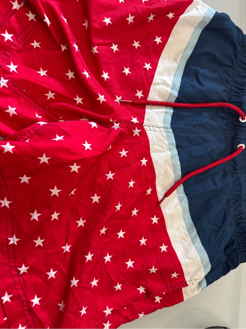 Red Star Print Swim Trunks with Navy Waistband (a2-27)
